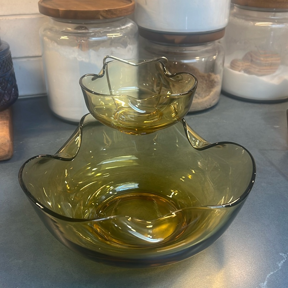 Vintage Anchor Hocking Accent Modern 3 Piece Chip and Dip Set